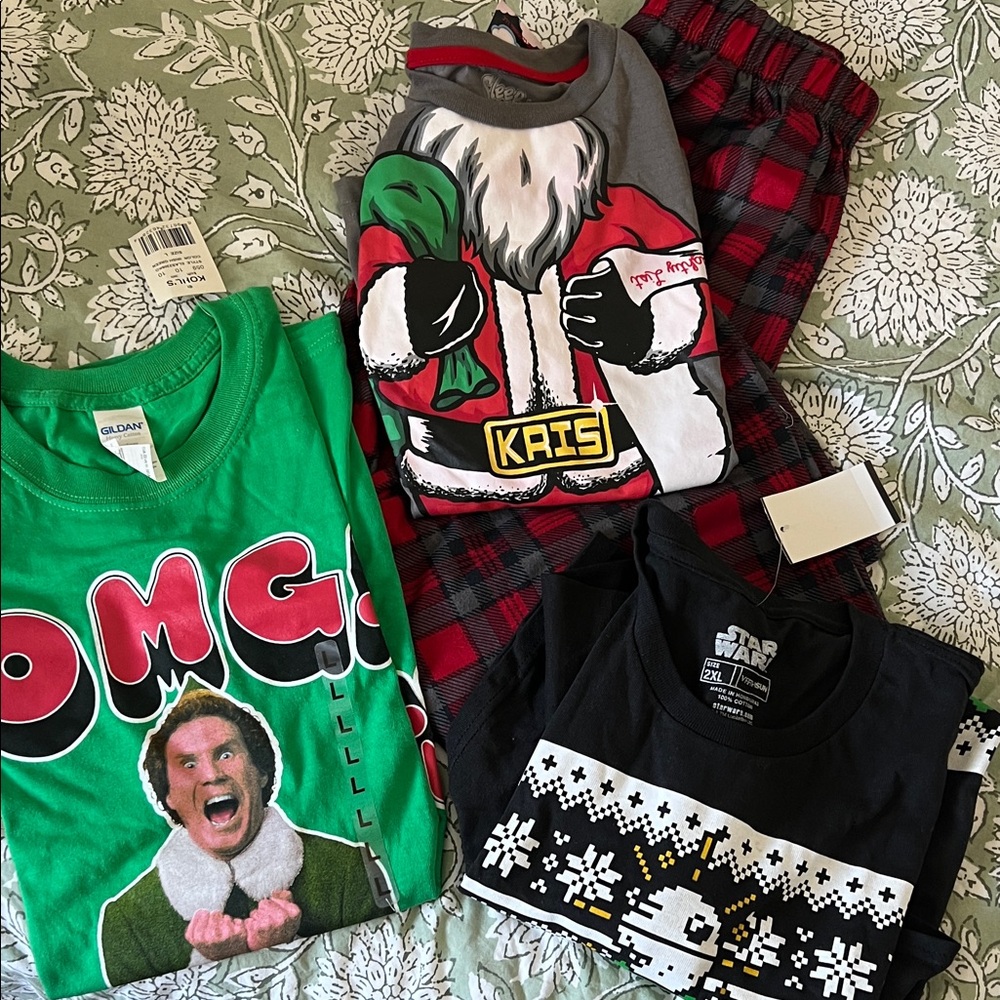 Gildan 2- Adult tees and Kids pj with Red and Black Holiday Graphic #A